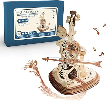 3D Puzzles for Adults Wooden Puzzles Cello Music Box Set with Bluetooth and Light for Adults to Build, Stem Projects Model Kits Birthday Gifts for Women Men Home Decor