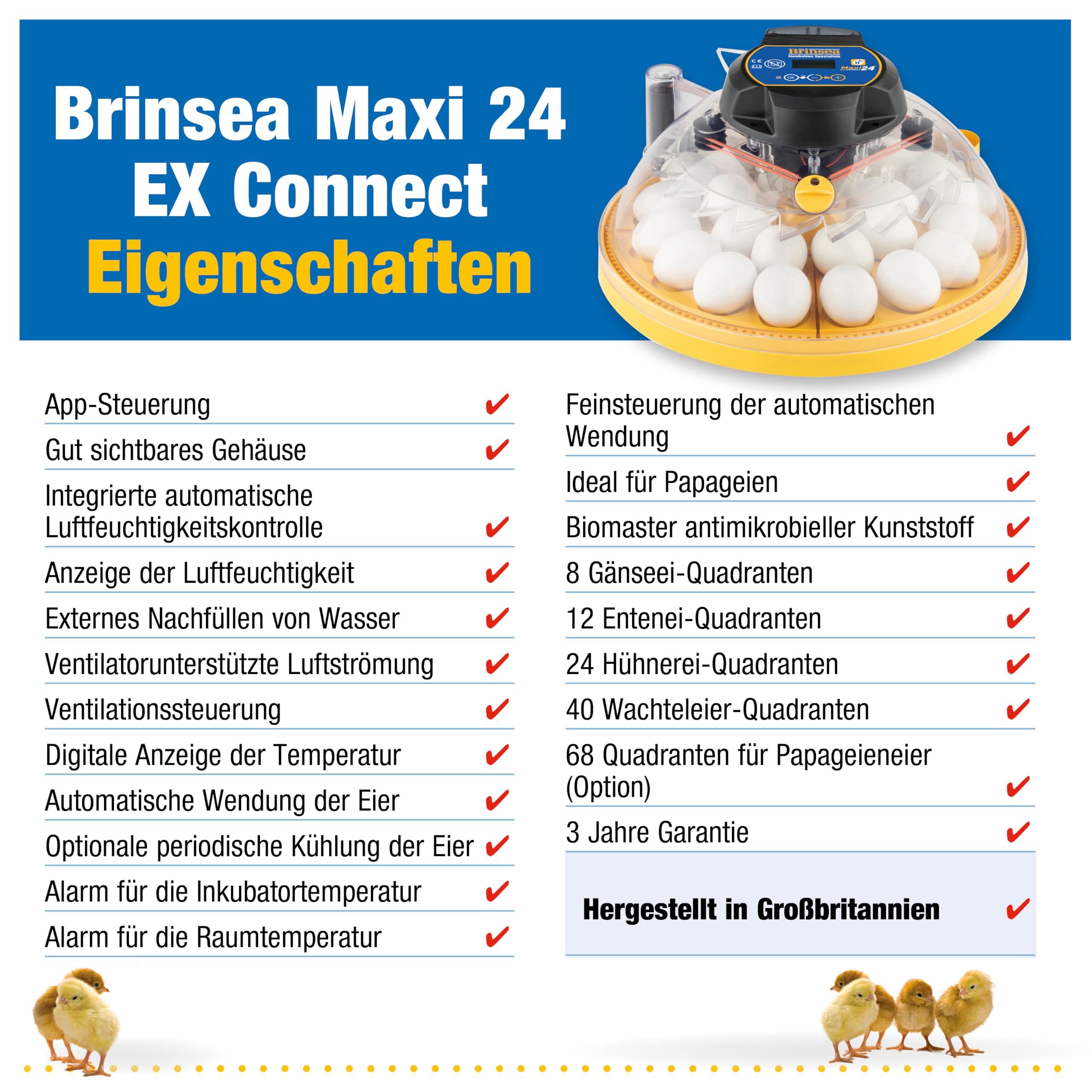 Brinsea Maxi 24 EX Connect – Voll ausgestattetes, per App gesteuertes Brutgerät für 24 Hühnereier