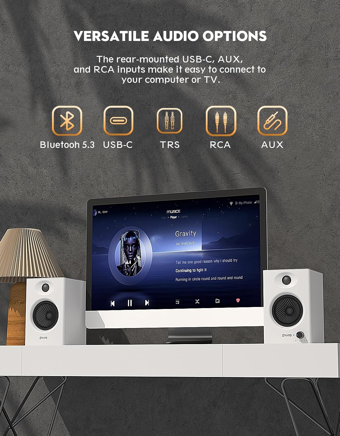 OHAYO 60W Computer Speakers for Gaming and Music, Active Bluetooth 5.3, Stereo 2.0 Speakers for Desktop PC Monitor or Laptop, Surround Sound Speaker, 3.5 mm Aux RCA Input, USB-Powered, 1 Pair, White 3 81AcVRIEdYL. AC SL1500