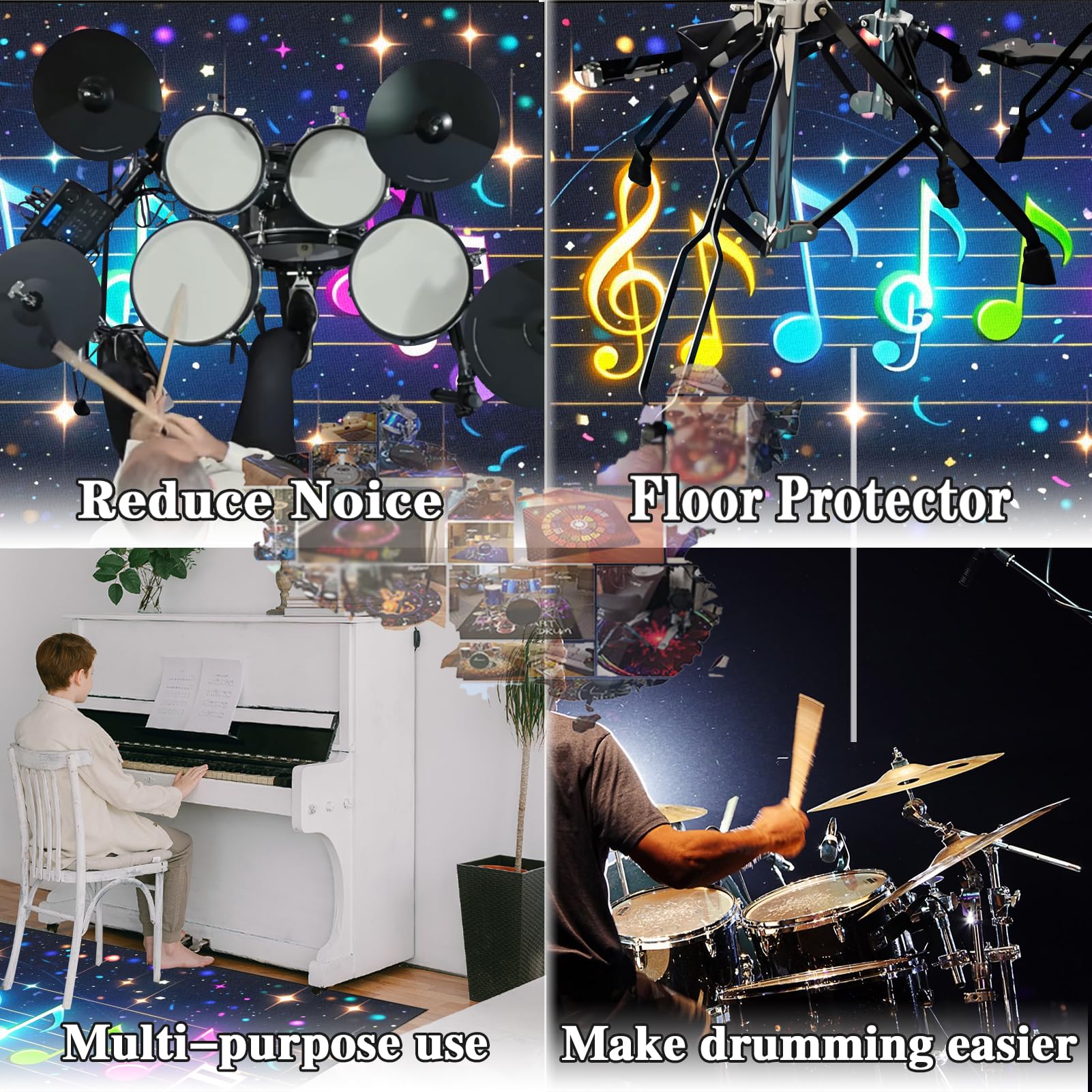 Drum Teppich Schlagzeug Teppich Schlagzeugteppich Schallschutz Akustik Teppich Schallschutzmatte 180 x 150 cm Drum Rug Drum Matte Drumteppich rutschfeste Trommel Teppiche, Für Bass Drum Snare
