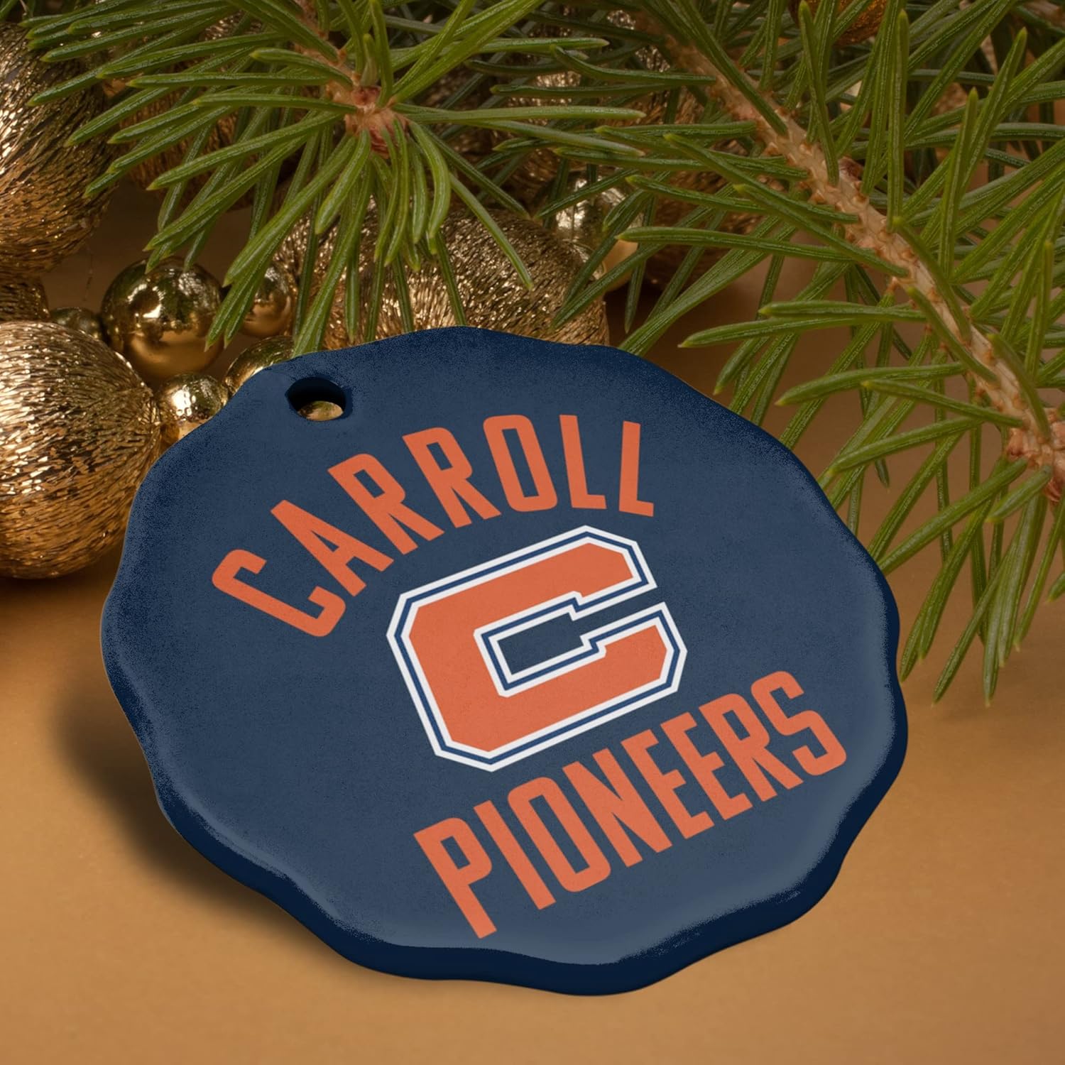 GRAPHICS & MORE Carroll University Pioneers Logo Porcelain Scalloped Holiday Christmas Tree Ornament - 2.8" (7.1 cm) - Image 4