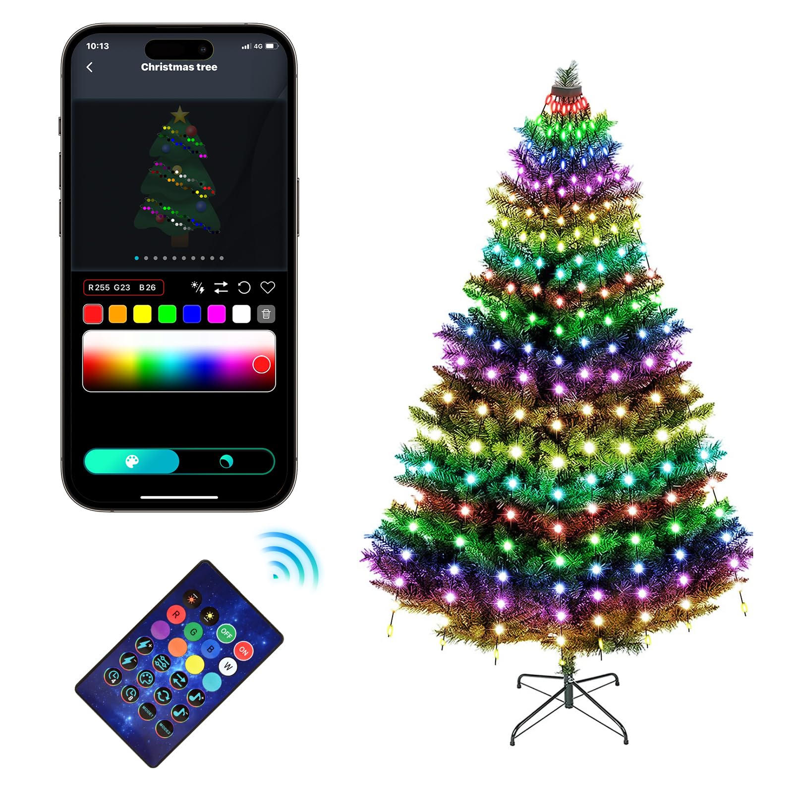 ZWOOS 400 LED Luci Albero di Natale Smart, RGB Luci Per Albero di Natale, Controllo APP/Telecomando, Sincronizzazione con Musica, Plug Power, Natale Decorazioni, Connessione Bluetooth, Altezza 2 m