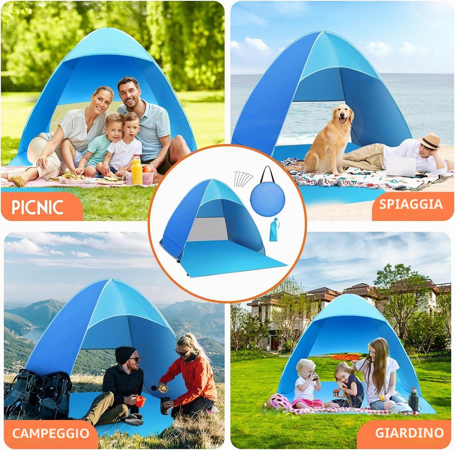 XXL Tenda da Spiaggia Portatile Pop Up, Protezione Solare e Ombra per un Giorno Rilassante al Mare, Tenda Spiaggia, TERENT