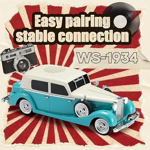 Miniatura 5 de WS-1934 Retro Classic Car Bluetooth Replica Altavoz  Sonido HD inalámbrico con radio FM, TWS estéreo, luces LED de fiesta, micrófono integrado