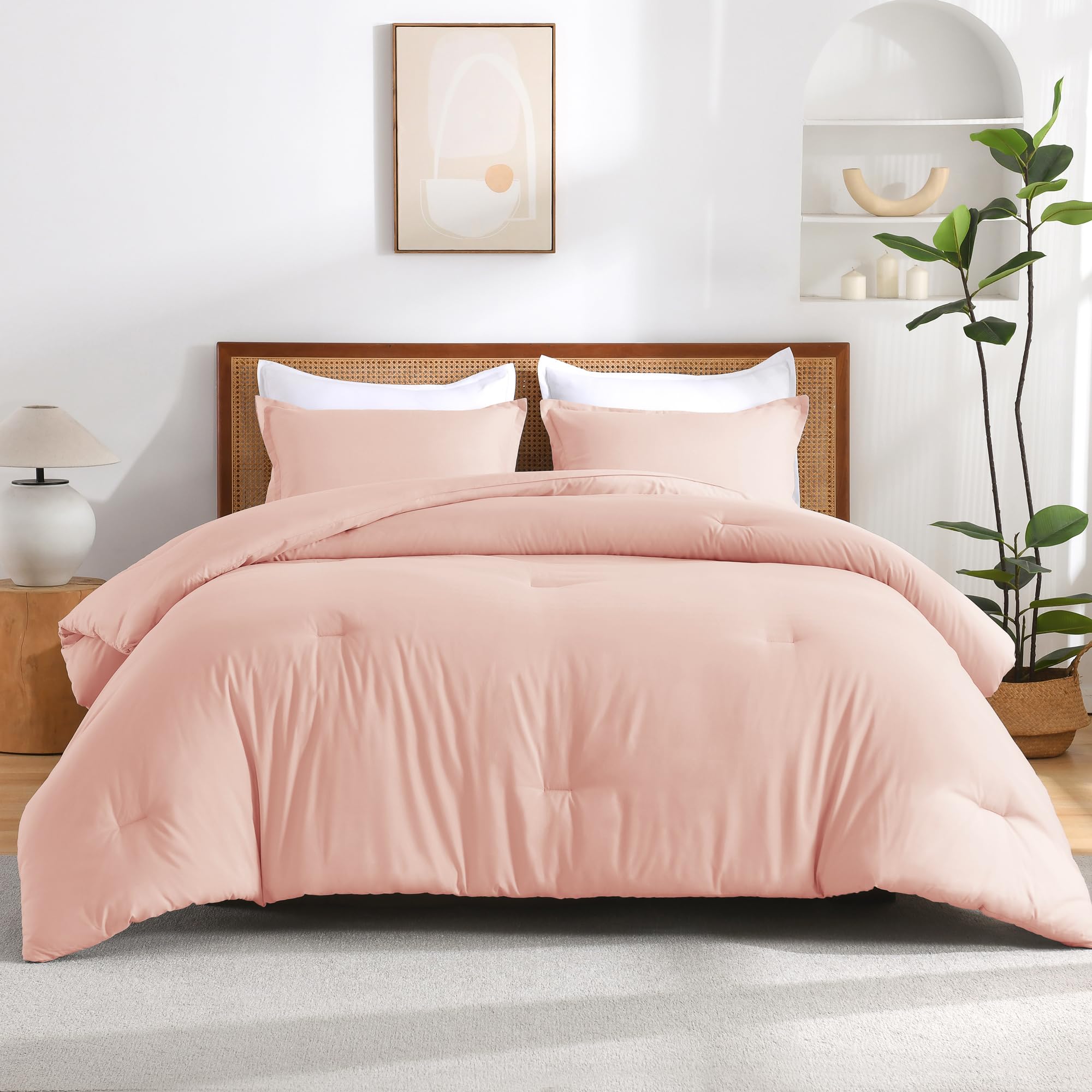 Andency Full Size Comforter Set Blush Pink, Boho Fluffy Solid Bedding Comforters & Sets for Girls, Kids All Season Soft Lightweight Bedspread Dorm Bedroom Bed Set