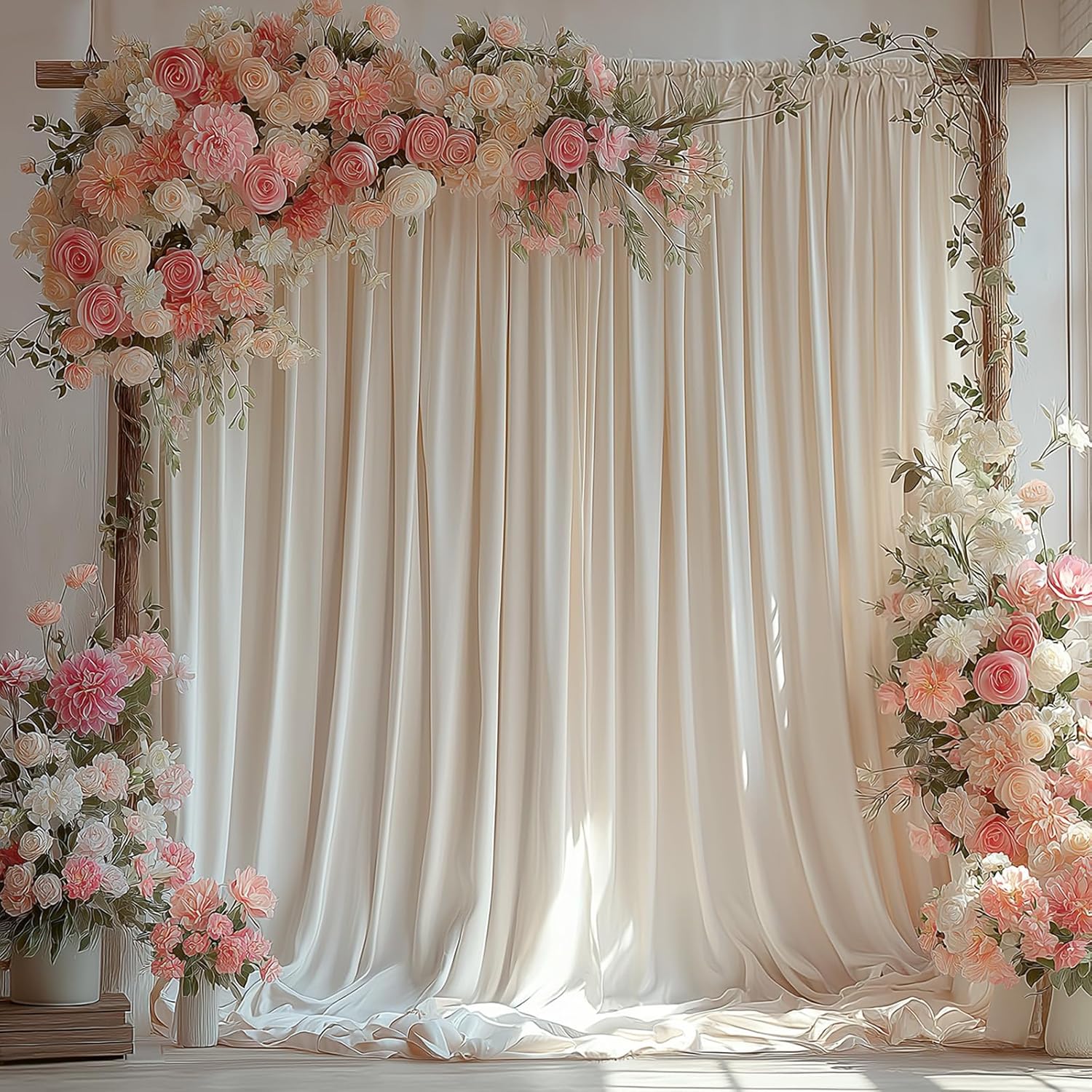 20x10FT Ivory Backdrop Curtain for Wedding Parties Wrinkle Free Curtain Backdrop for Baby Shower Drapes for Birthday Party Photography Background Soft Fabric 5ft x 10ft, 4 Panels