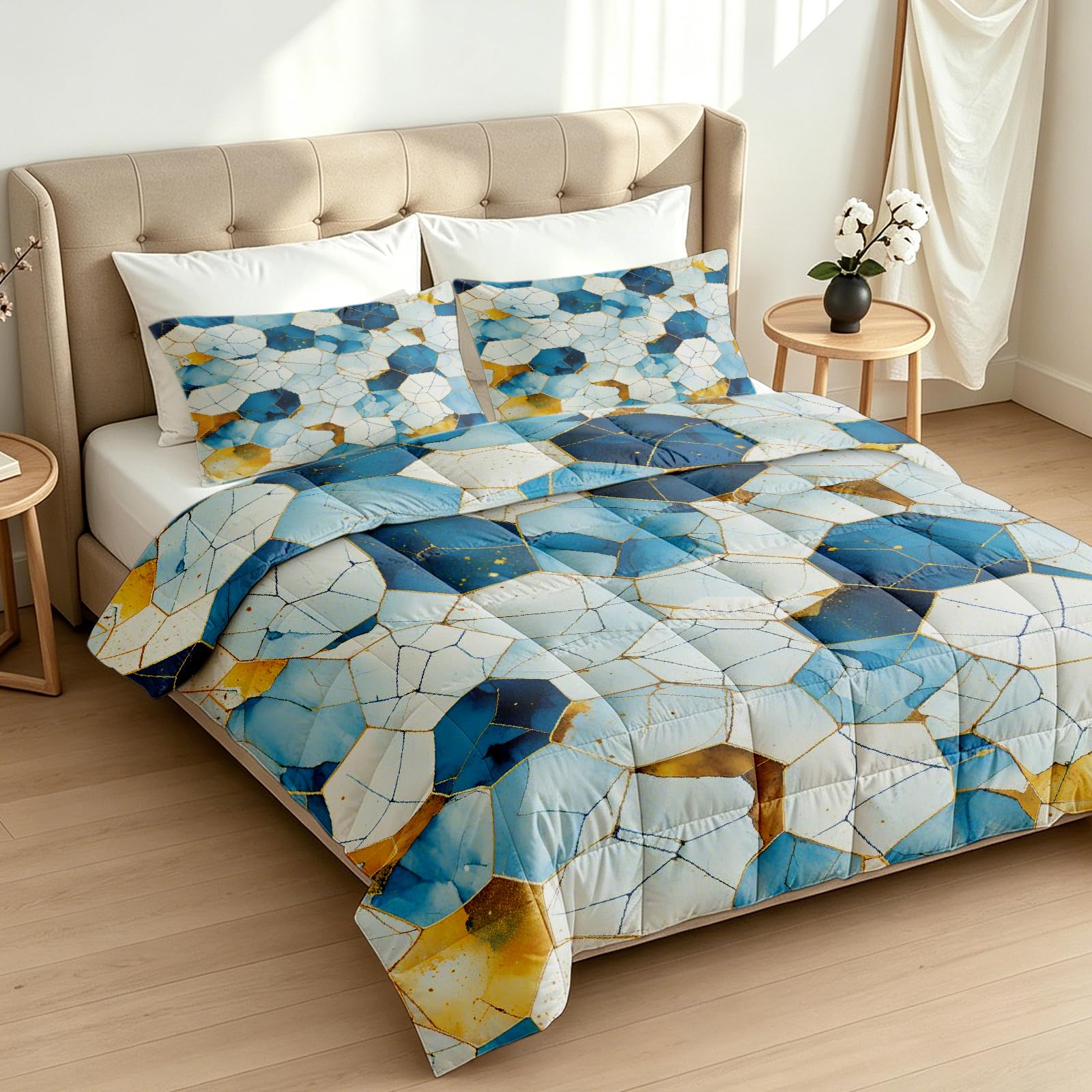 Sommerdecke 155x220 Sechseckiges Mosaik Waschbar Bettdecke Ohne Bezug
