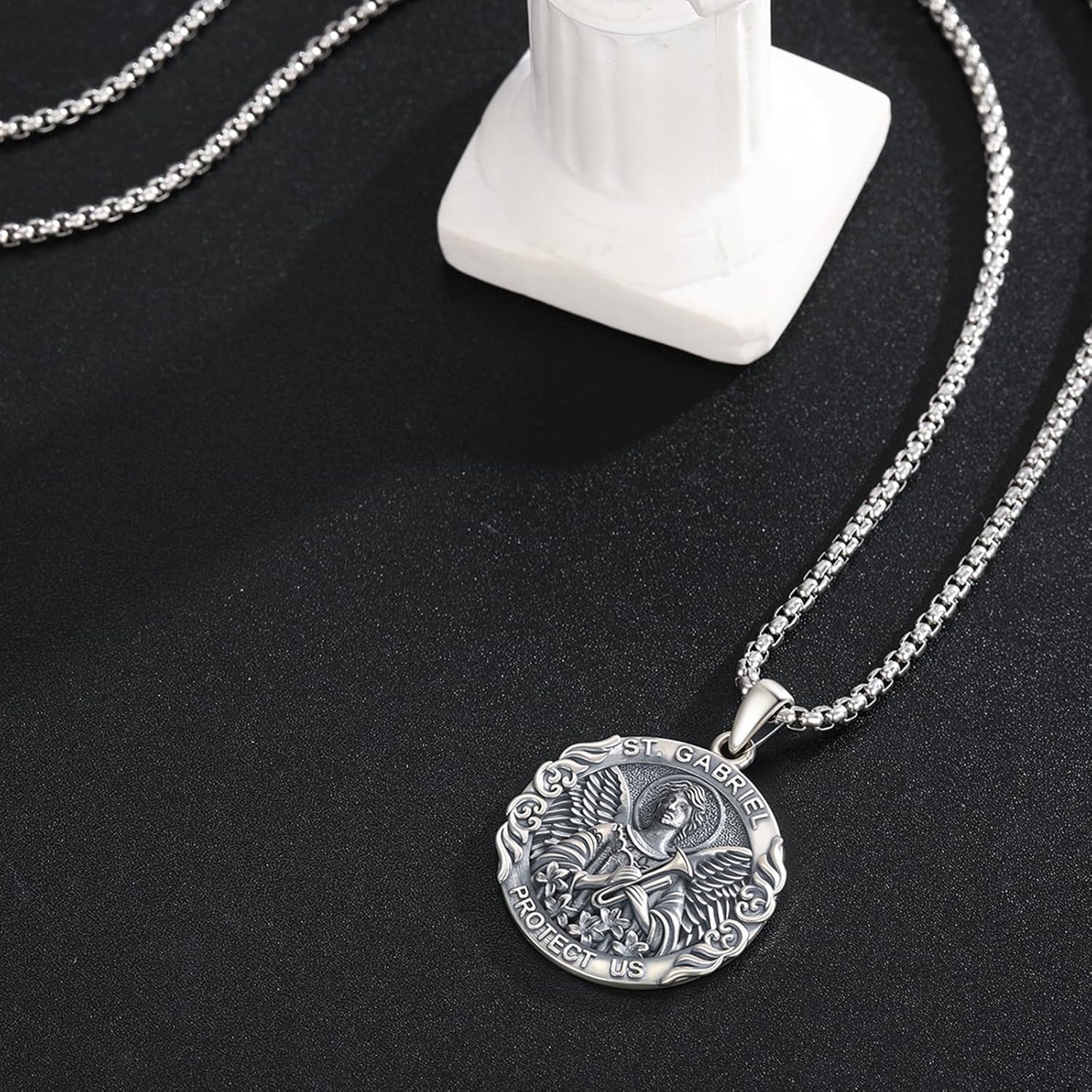 Patron Saint Necklace 925 Sterling Silver Amulet Medal Protection Pendant Religion Jewelry for Men Women With Stainless Steel Chain and Gifts Box - Image 6