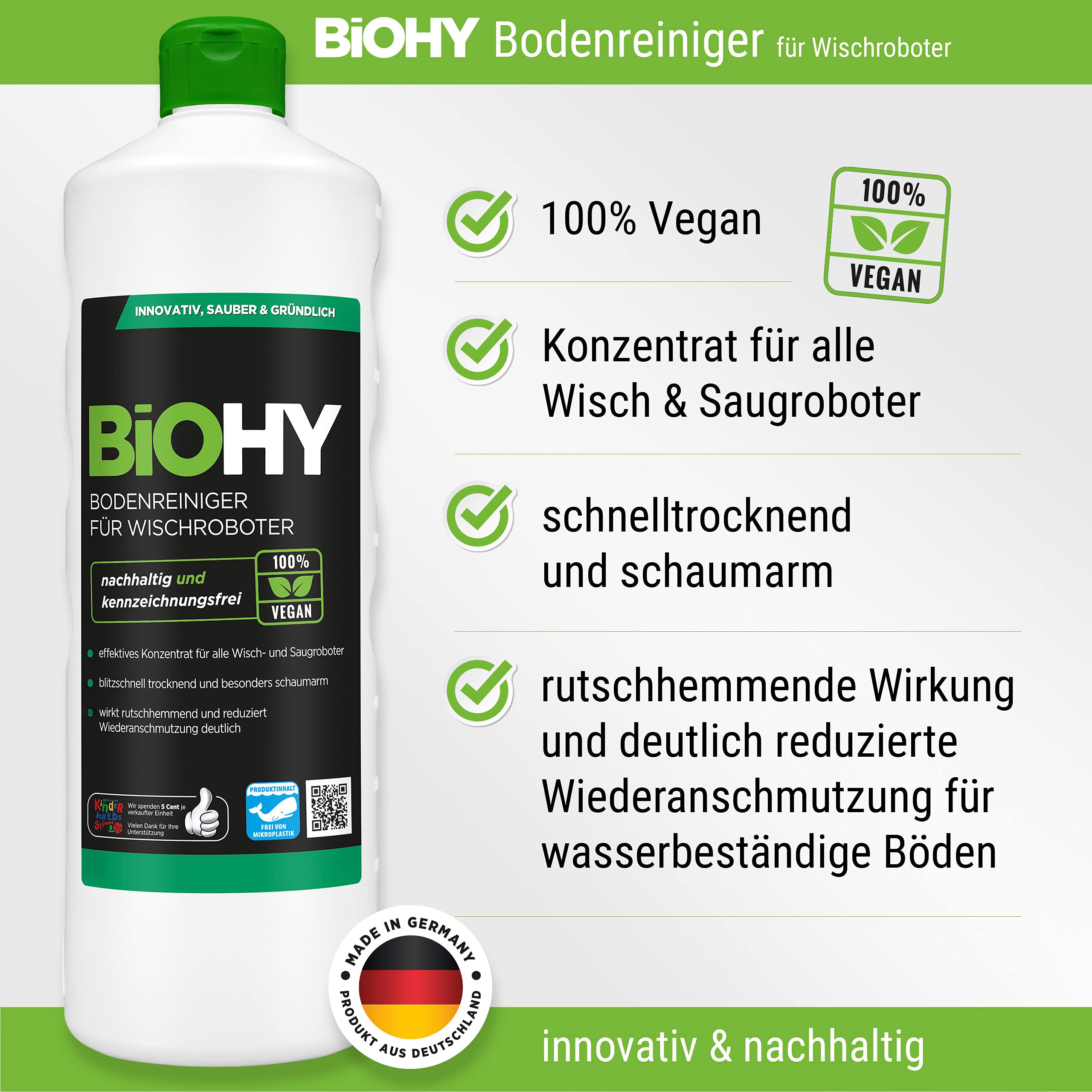BiOHY Juego combinado de productos de limpieza con dosificador y pastillas para lavavajillas (8 x 1 L), para todos los ámbitos de aplicación, potente y eficiente, limpiador 100% vegano sin