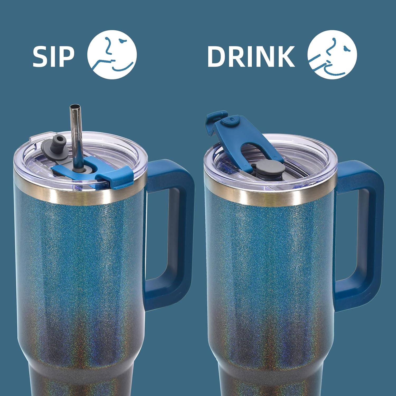 30 oz Shiny Tumbler with Handle and Straw,Stainless Steel Tumbler with Lid and Straw,Insulated Travel Mug(Cold for 34 Hours),Water Bottle for Iced Tea,Coffee (Black Blue) - Image 3