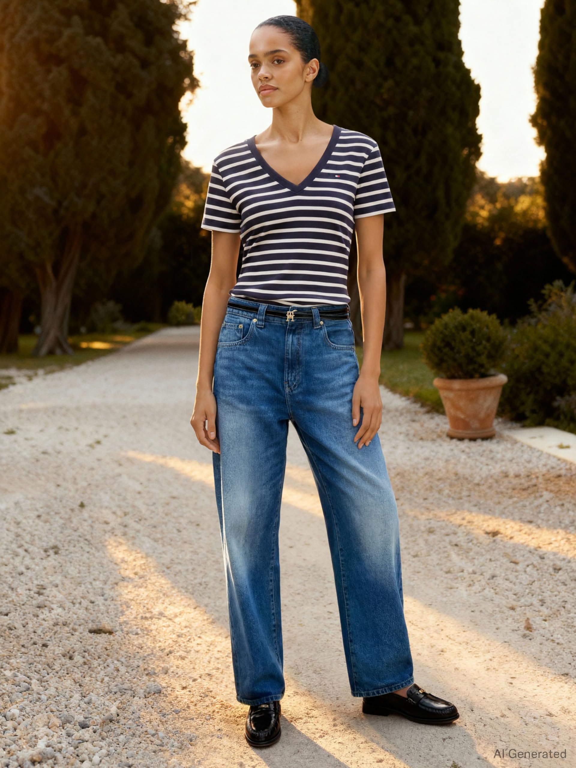 Tommy Hilfiger Camiseta de Manga para Mujer Corta New Slim Cody V-Neck con Cuello de Pico