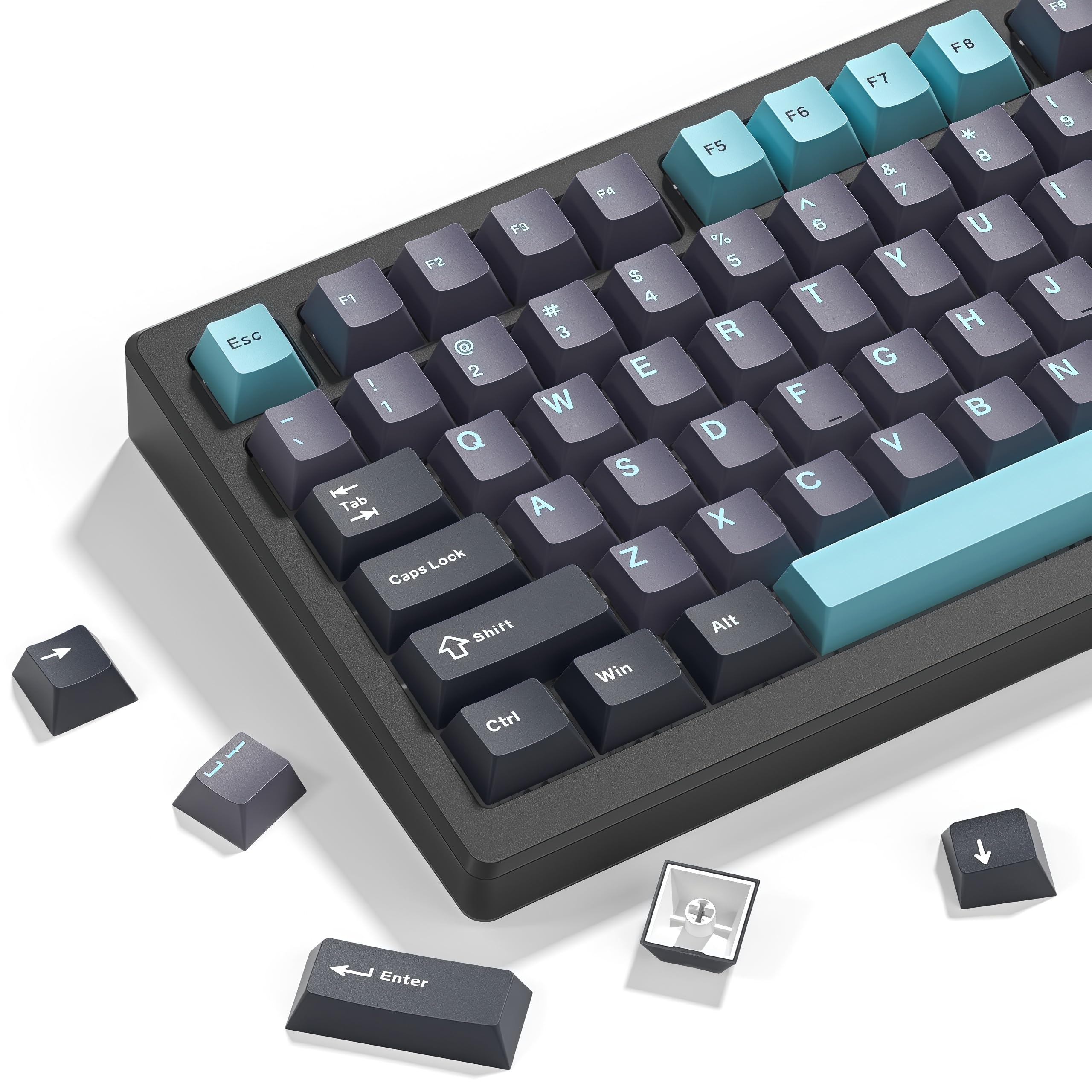 dagaladoo PBT Keycaps,Grey/Dark Blue keycaps 60% 65% 100%, Japanese Style Custom Keycap, Cherry Profile Keyboard Key caps for 60% 65% 75% 100% TKL US Layout Mechanical Keyboard(138keys