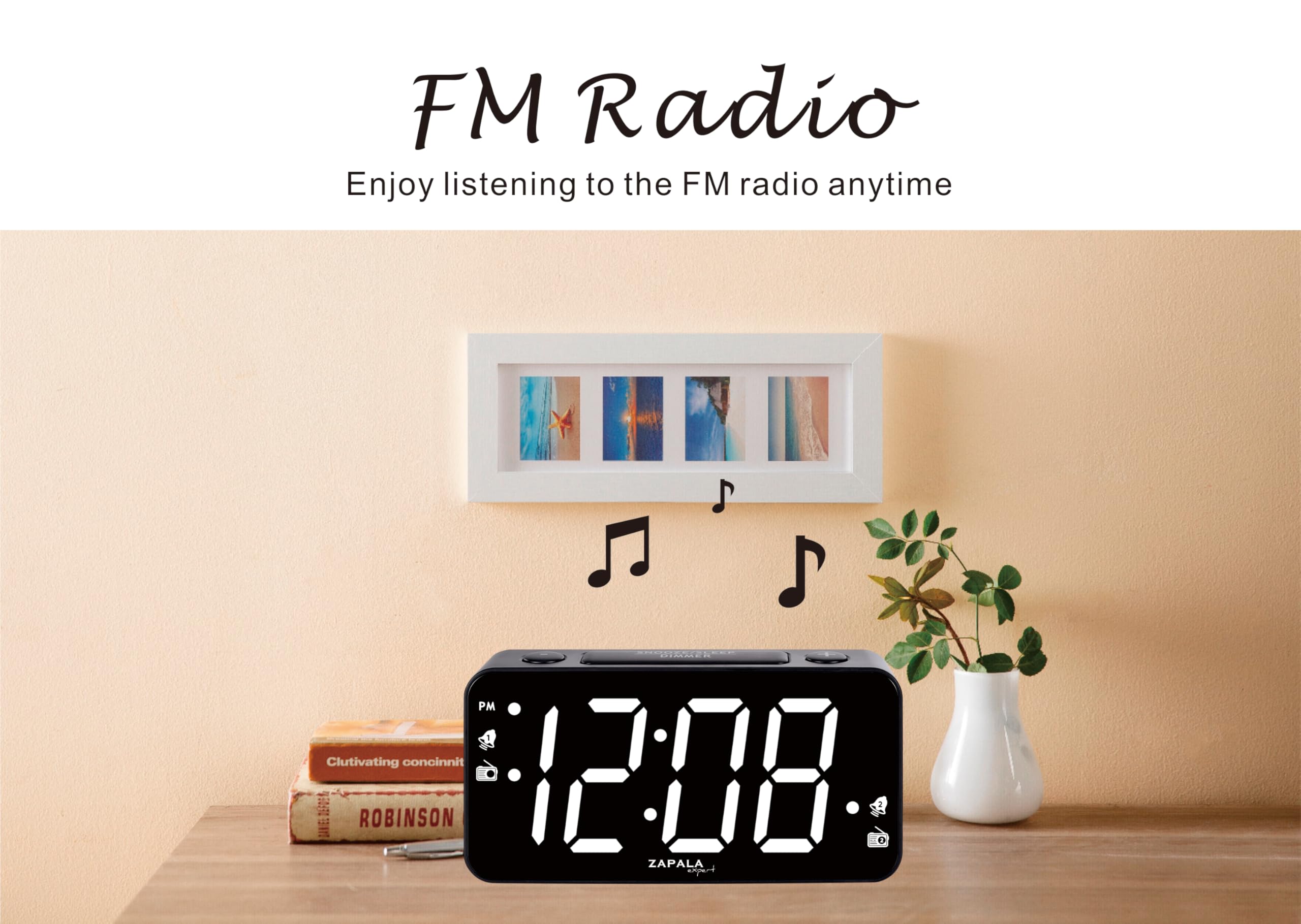 Radiosveglia con 2 sveglie, display a LED Jumbo, radio FM digitale con porta di ricarica USB, volume e dimmer regolabili, snooze per bambini che dormono profondamente