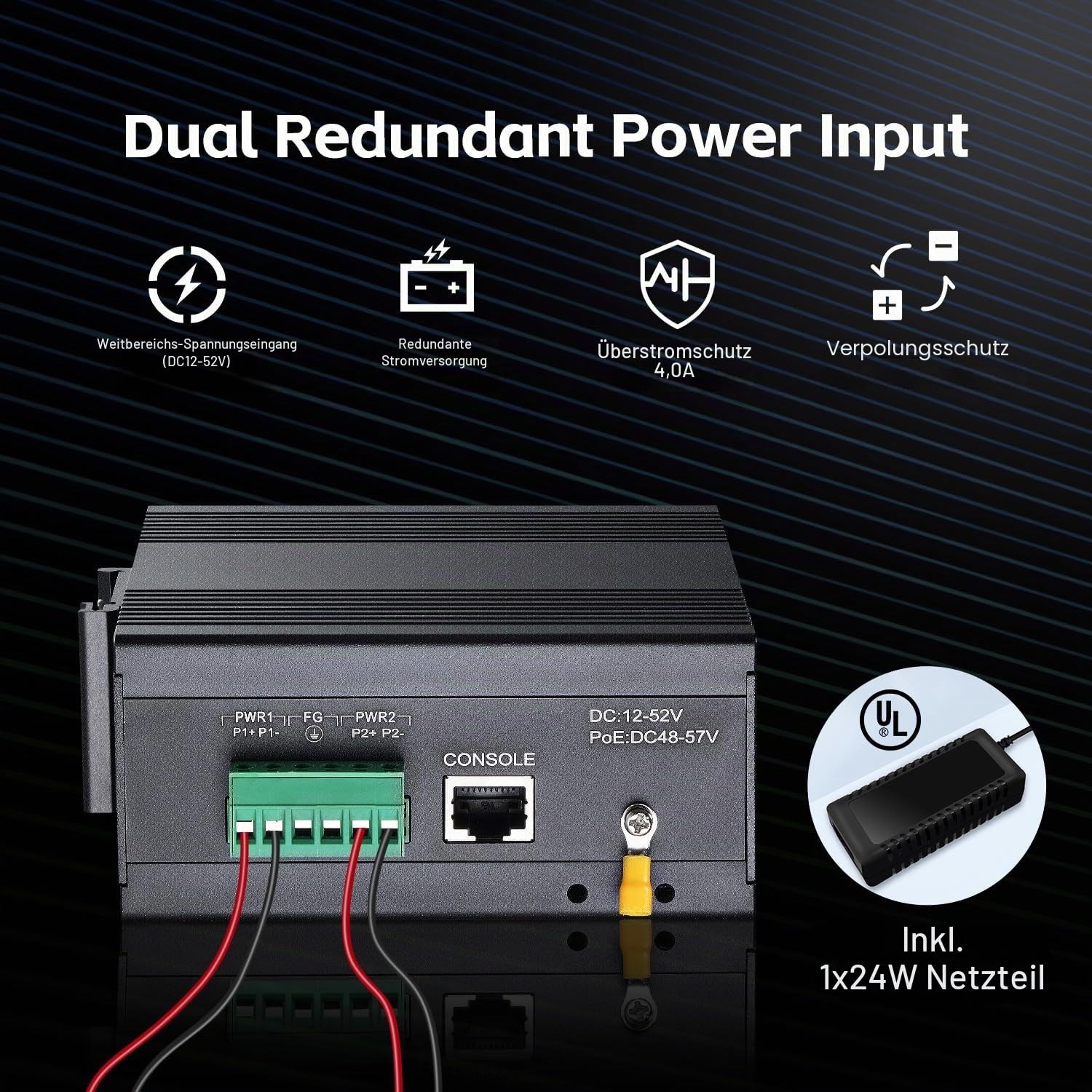 MokerLink 8 Port Gigabit Industrial DIN-Rail Ethernet Switch Managed, 2 SFP Ports, 20Gbps Switching Kapazität, Web L2+ Managed IP40 Netzwerk Switch, mit Netzteil