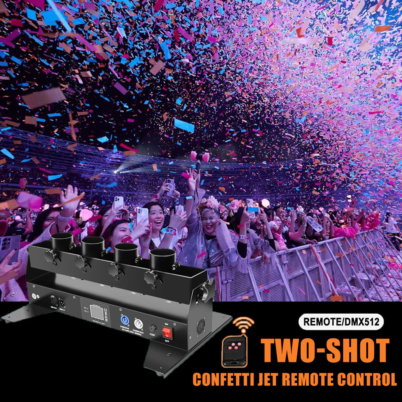 Máquina de cañón de confeti Máquina lanzadora de confeti Cañón eléctrico portátil de 4 disparos DJ profesional para escenarios Bodas Fiestas