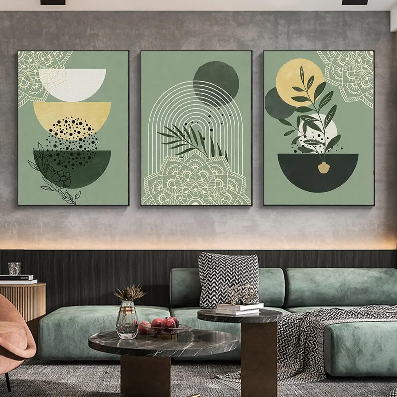 Quadro Decorativo Da Parete Verde Salvia - Stampa Su Tela Bohémien Minimalista 20x25 Cm