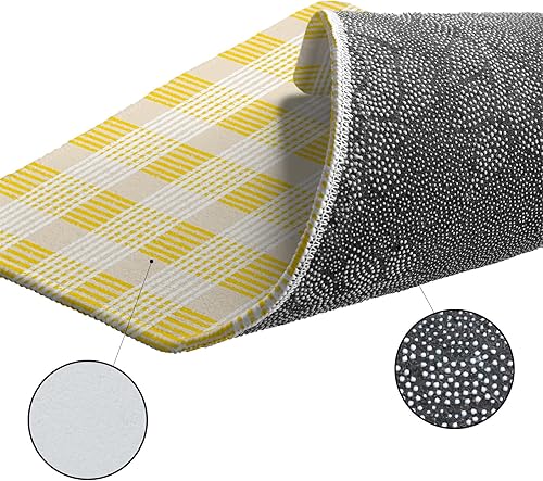 Miniatura 7 de Alfombra redonda a cuadros amarillos de 3.3 pies, lavable para interiores para dormitorio, cocina, baño, sala de estarcomedor, área + alfombra