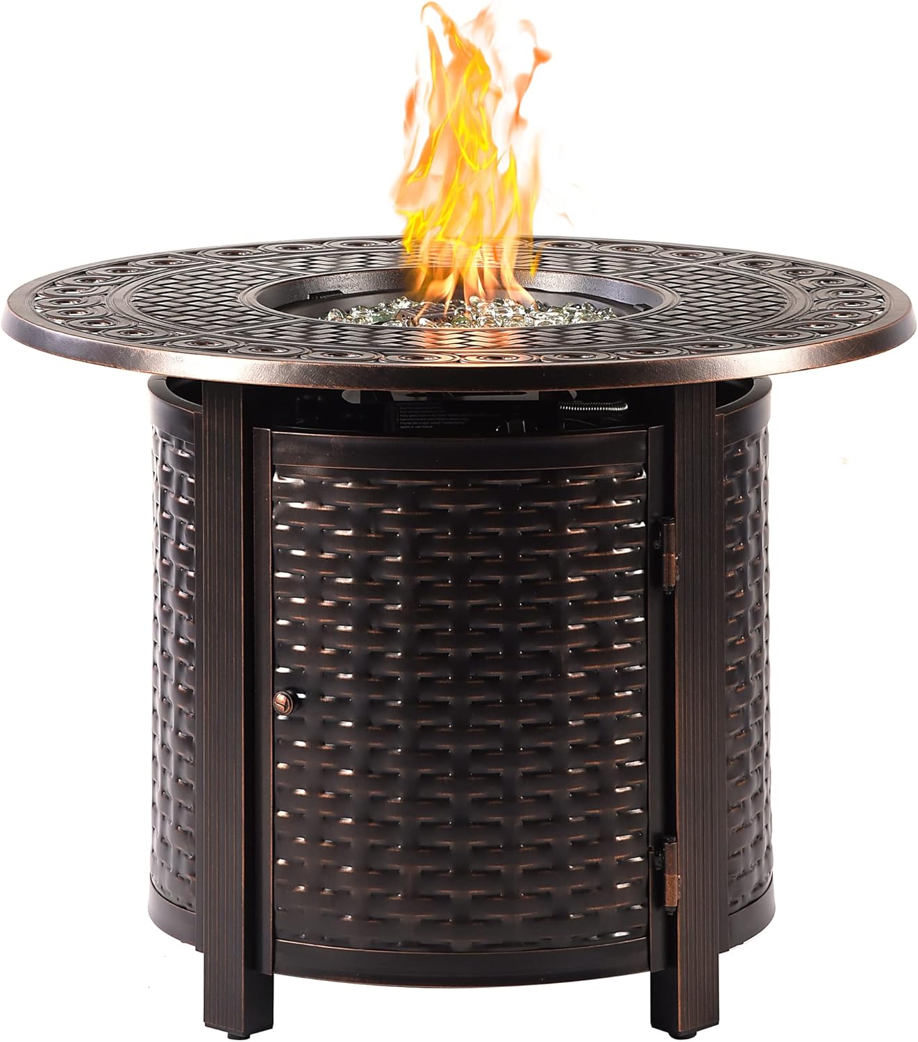 Oakland Living Round 34 in. x 34 in. Aluminum Propane Fire Pit Table with Glass Beads, Two Covers, Lid, 37,000 BTUs in Copper Finish