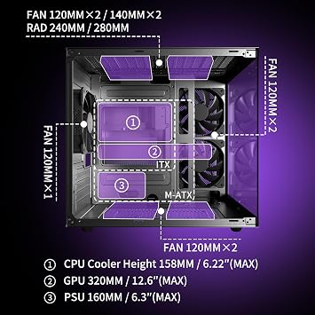 MOROVOL MATX PC Case,270 Panoramic Tempered Glass Panel Gaming PC Case,3 Fans Pre-Installed Micro-ATX Computer Case,USB 3.0,Black(V3)