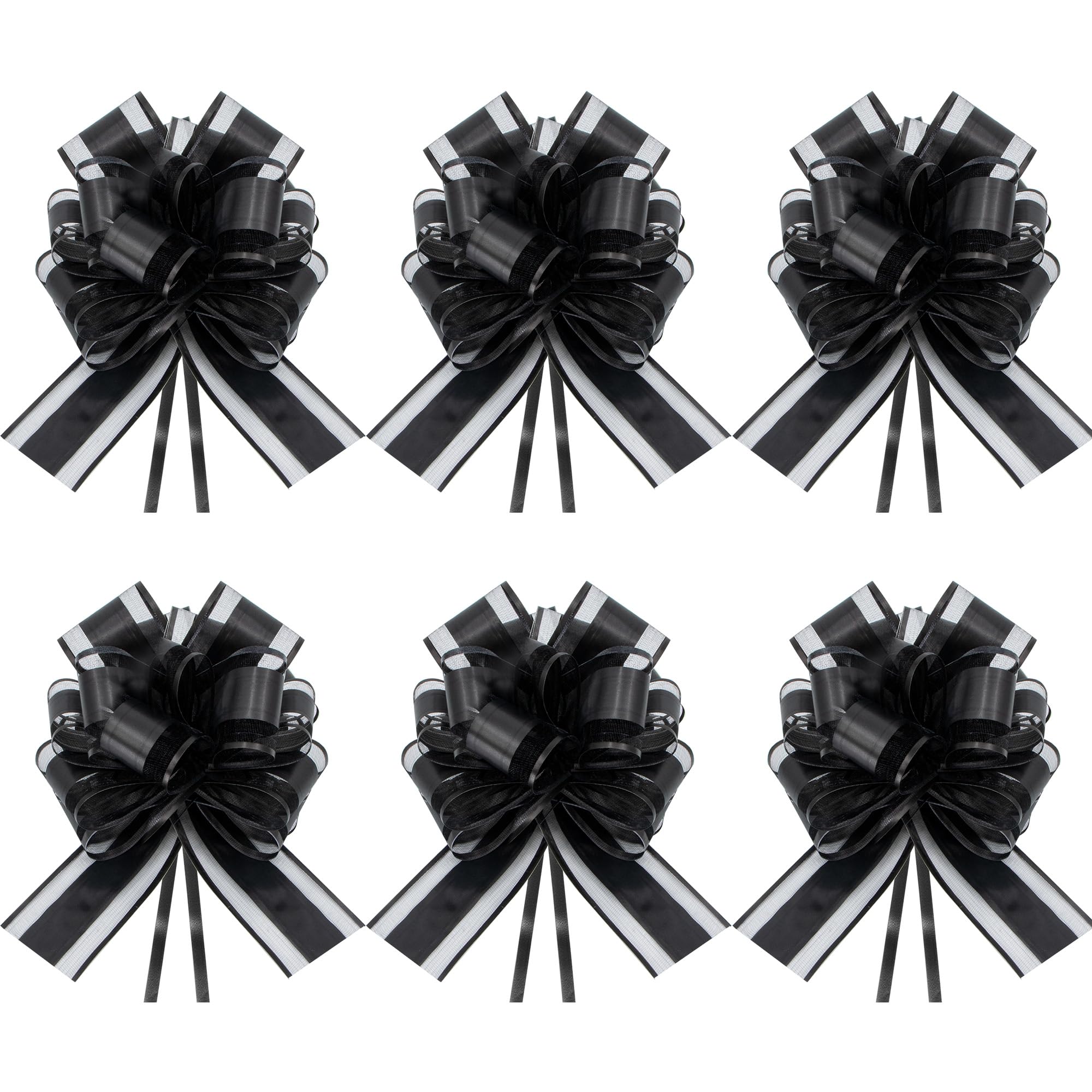 Time to Sparkle 6PCS Organza Pull Bows 17cm*22cm Gift Wrapping Bows Present with Ribbon Pull String for Christmas Baskets,Party Present,Holiday - Black
