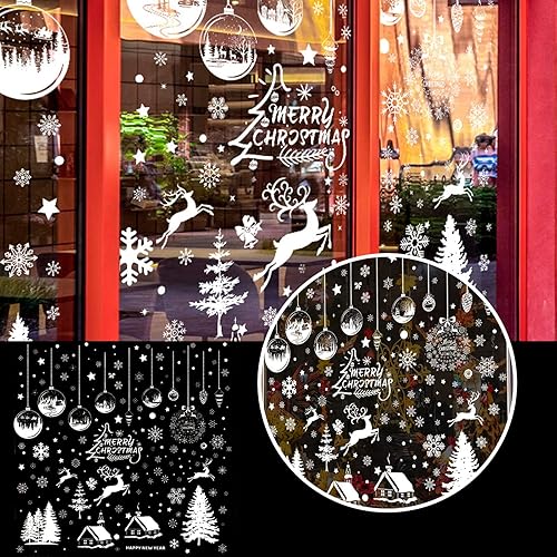 Miniatura 2 de Bola colgante de Navidad para casa de nieve, calcomanías de vidrio, arreglo de ventana, calcomanías de alce de copo de nieve, calcomanías de