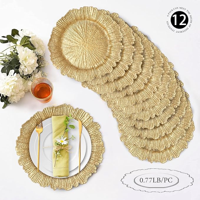 Juego de 12 Platos Dorados MAONAME para Cena Decorativa Redondo miniatura 3