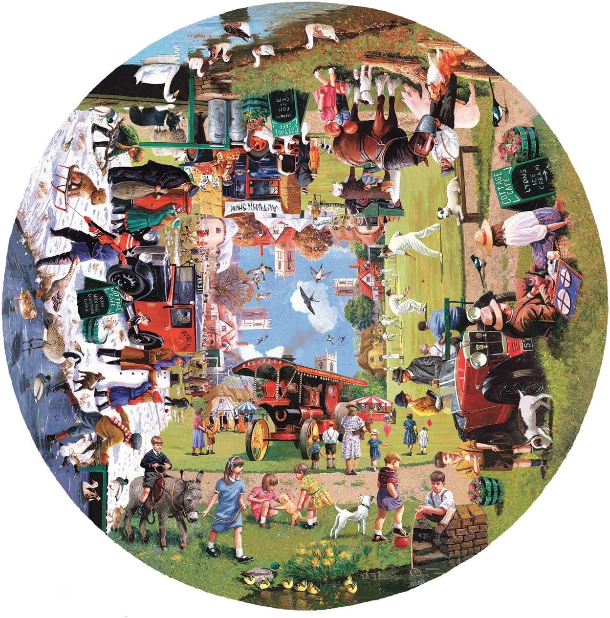 SUNSOUT INC - Four Seasons on the Green - 1000 pc Round Jigsaw Puzzle by Artist: Kevin Walsh - Finished Size 26" rd - MPN# 13335