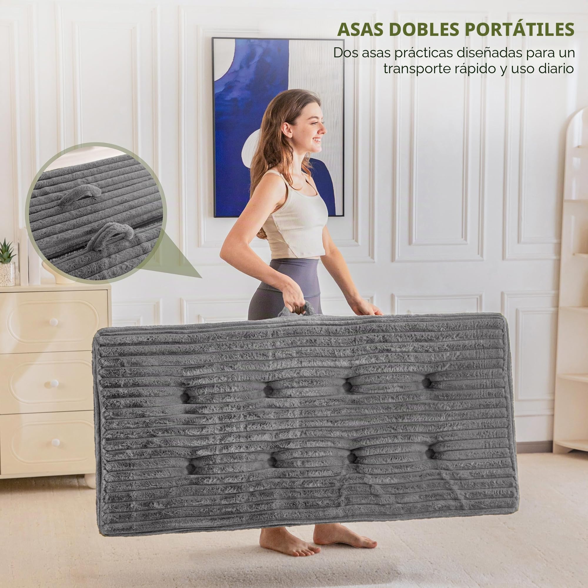 MAXYOYO Colchón Plegable 190 * 90cm, Tapizado de 15 cm con Piel Sintética de Primera Calidad, Sofá Cama Futón de Tres Piezas para Sala de Estar/Invitados.