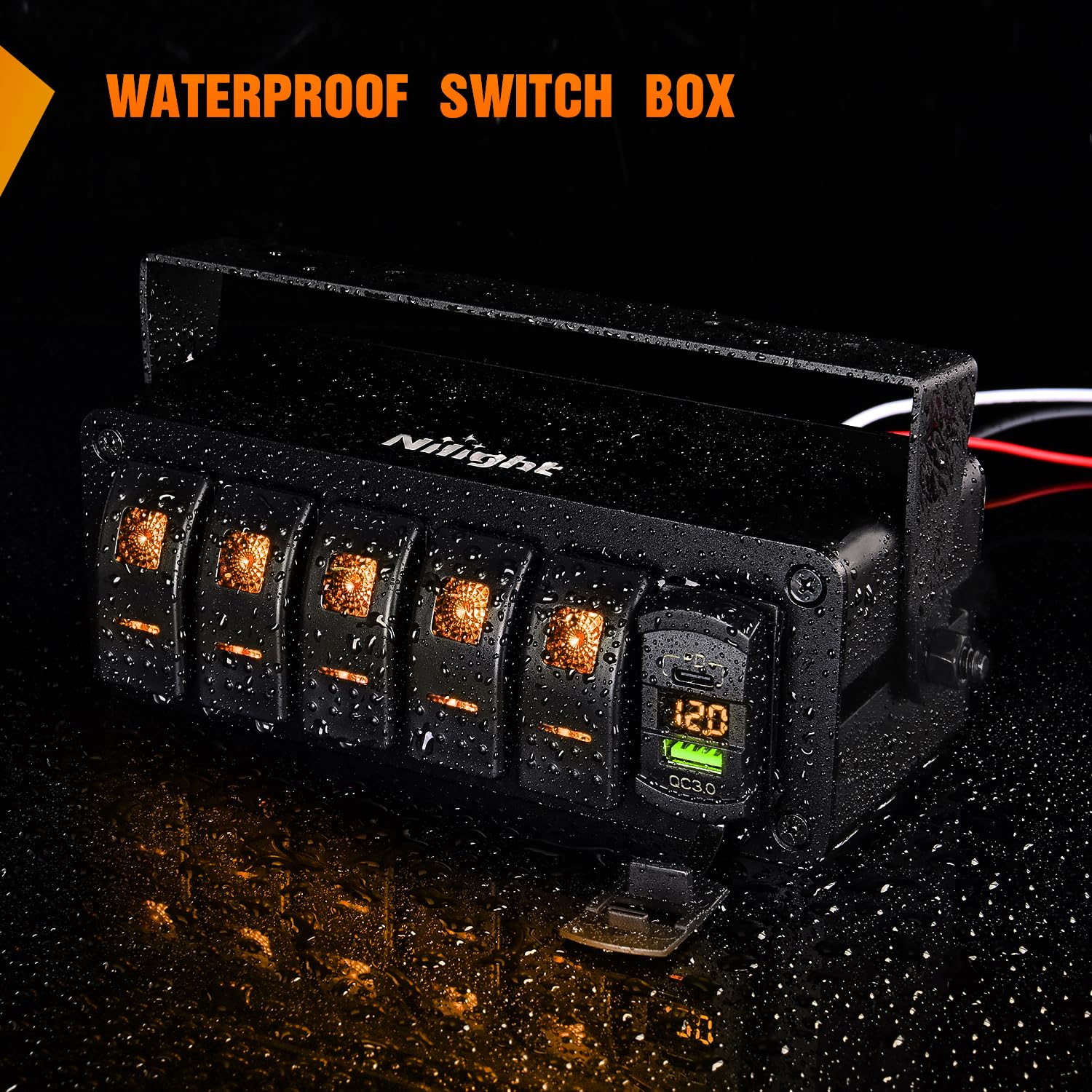 Nilight 5 Gang Rocker Switch Box 12V SPST ON Off Toggle Switches PD Type C and QC 3.0 USB Sockcet Voltmeter LED Light Waterproof Aluminum Mount Bracket Panel DIY Stickers for Boat Car RV Truck