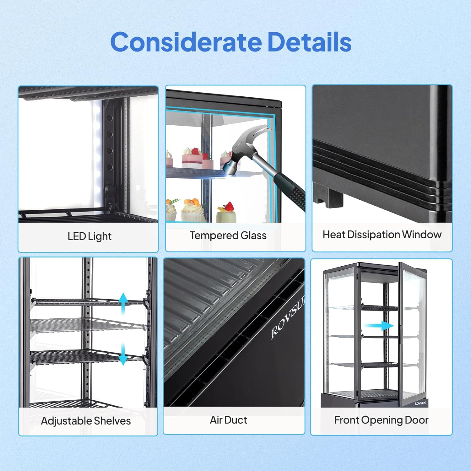 ROVSUN 3 Cu.Ft Refrigerated Display Case ETL NSF Certified, Commercial Countertop Refrigerator Display Refrigerator w/LED Lighting Auto Defrosting Air-cooling Front Opening Door for Cafe Restaurant