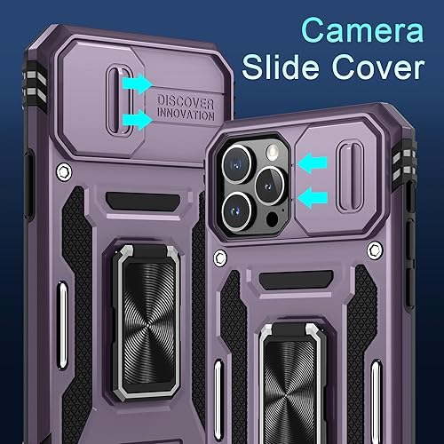 Miniatura 9 de DEERLAMN Funda para iPhone 13 Pro Max con cubierta deslizante para cámara + protector de pantalla (1 unidad), soporte de anillo giratorio de grado