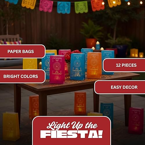 Miniatura 3 de Fun Express Paper Fiesta Luminary Bags-1 docena de bolsas, Día de los Muertos, suministros para fiestas Cinco