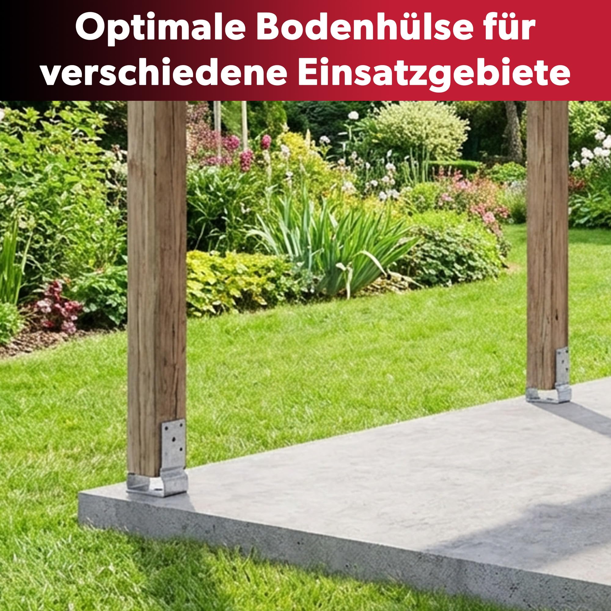 4x U-Pfostenträger, lichte Breite 121 mm, 150 mm Gesamtlänge, feuerverzinkter Stahl, Pfostenträger zum Aufschrauben oder Einbetonieren, U Profil Stahl, Bodenanker, Balkenschuh
