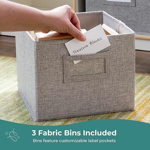 Miniatura 4 de Guidecraft EdQ Essentials - Almacenamiento de 5 compartimentos de 24 pulgadas, color blanco con 3 contenedores de tela estantería multiusos de