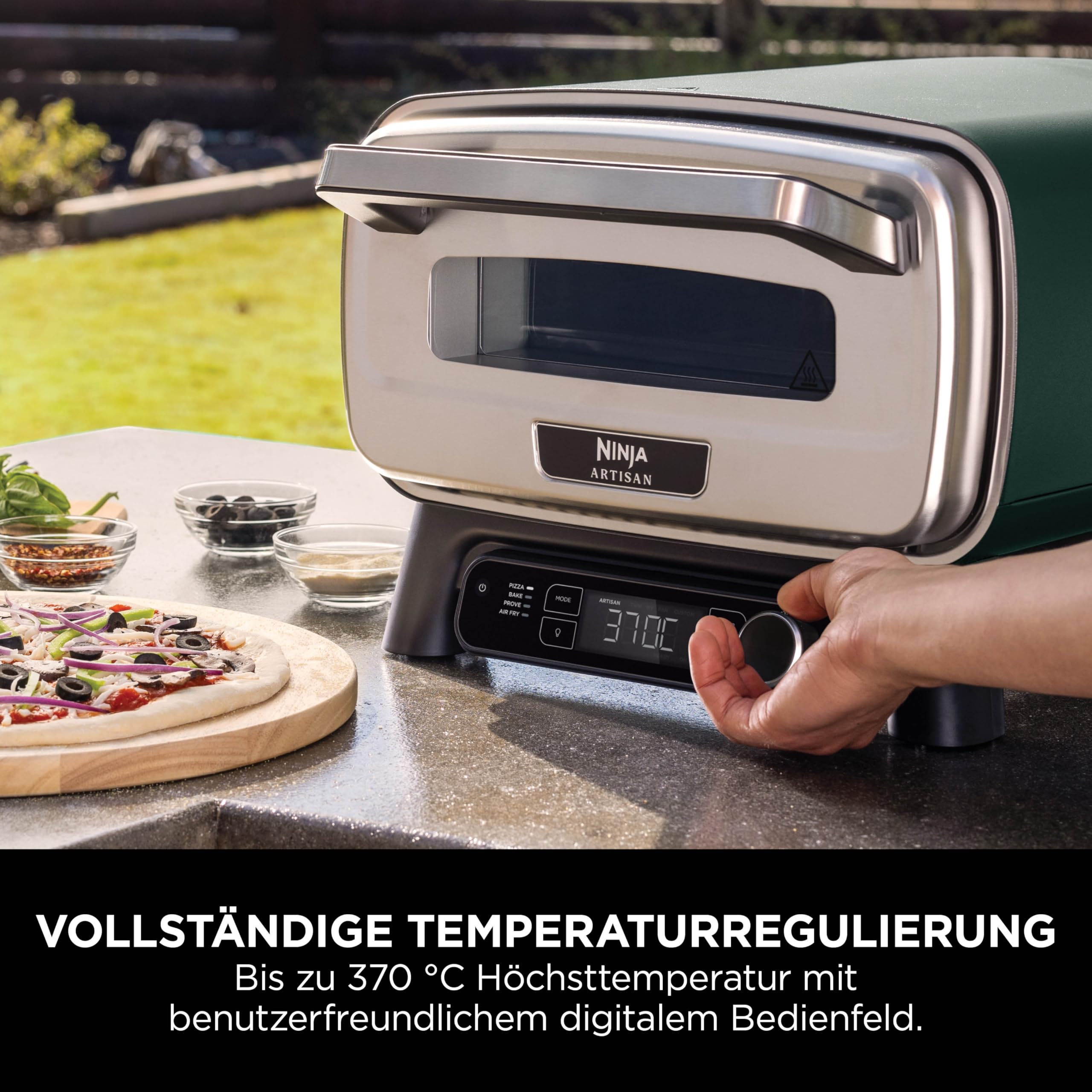Ninja Artisan Outdoor-Pizzaofen Heißluftfritteuse 4 Funktionen 30-cm-Pizzastein Grün MO201AMZEU