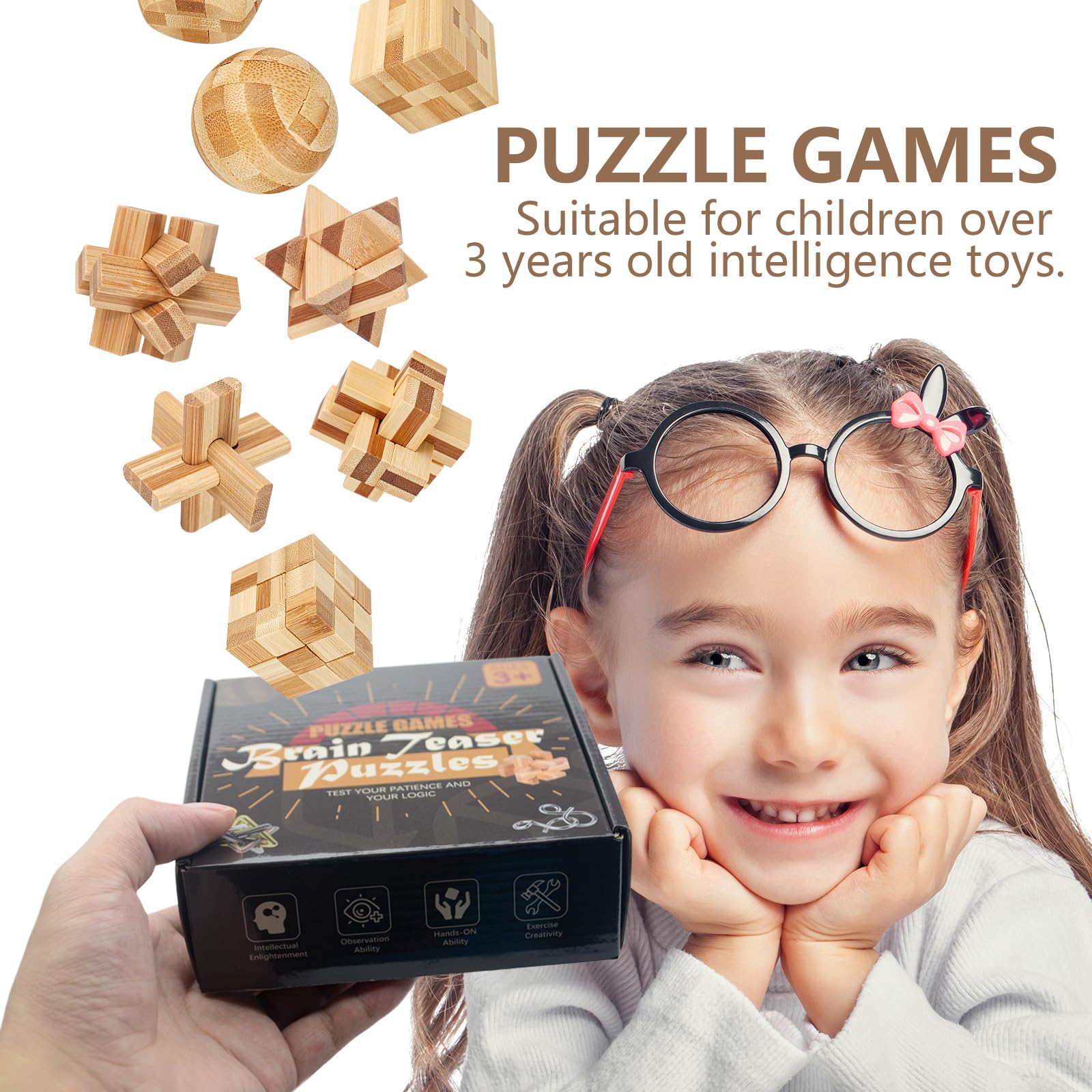 Rompicapo Legno, 9 Pezzi Rompicapi Legno, Rompicapo Adulti, 3D Puzzle Classico Rompicapi Giocattoli di Legno, Giocattoli Educativi Logica Gioco di Cube, Ideale per Bambini e Adoles