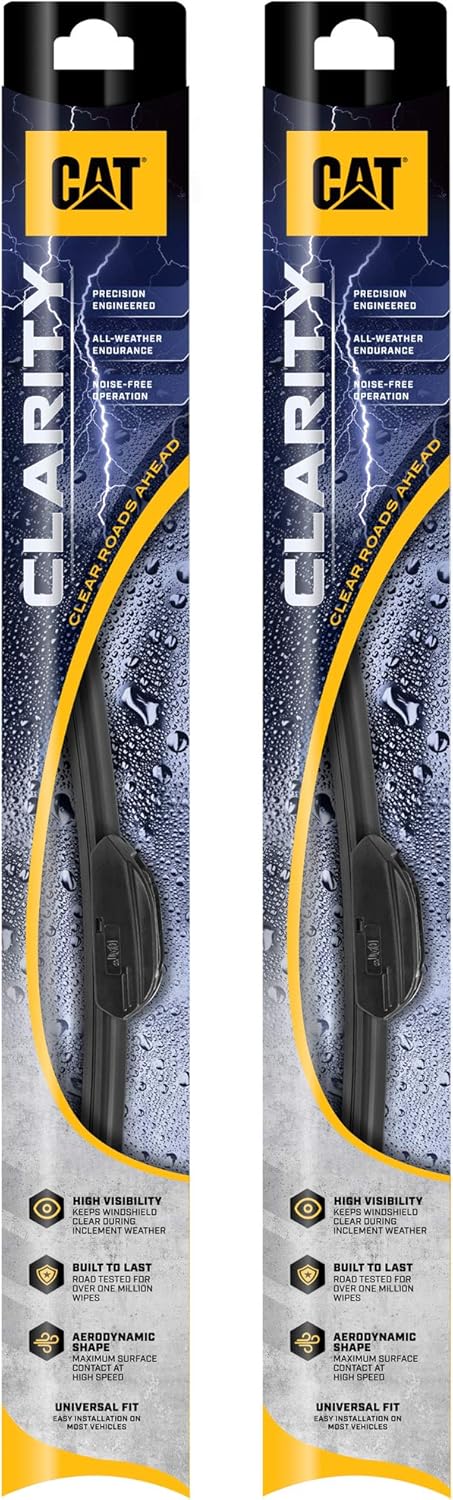 CAT Clarity Wiper Blades (2-Pack), Premium Performance Direct OEM Replacement, Universal Fit Front Windshield Wiper Blades, Durable Streak-Free Spotless Silent Easy Installation - 26" + 24"