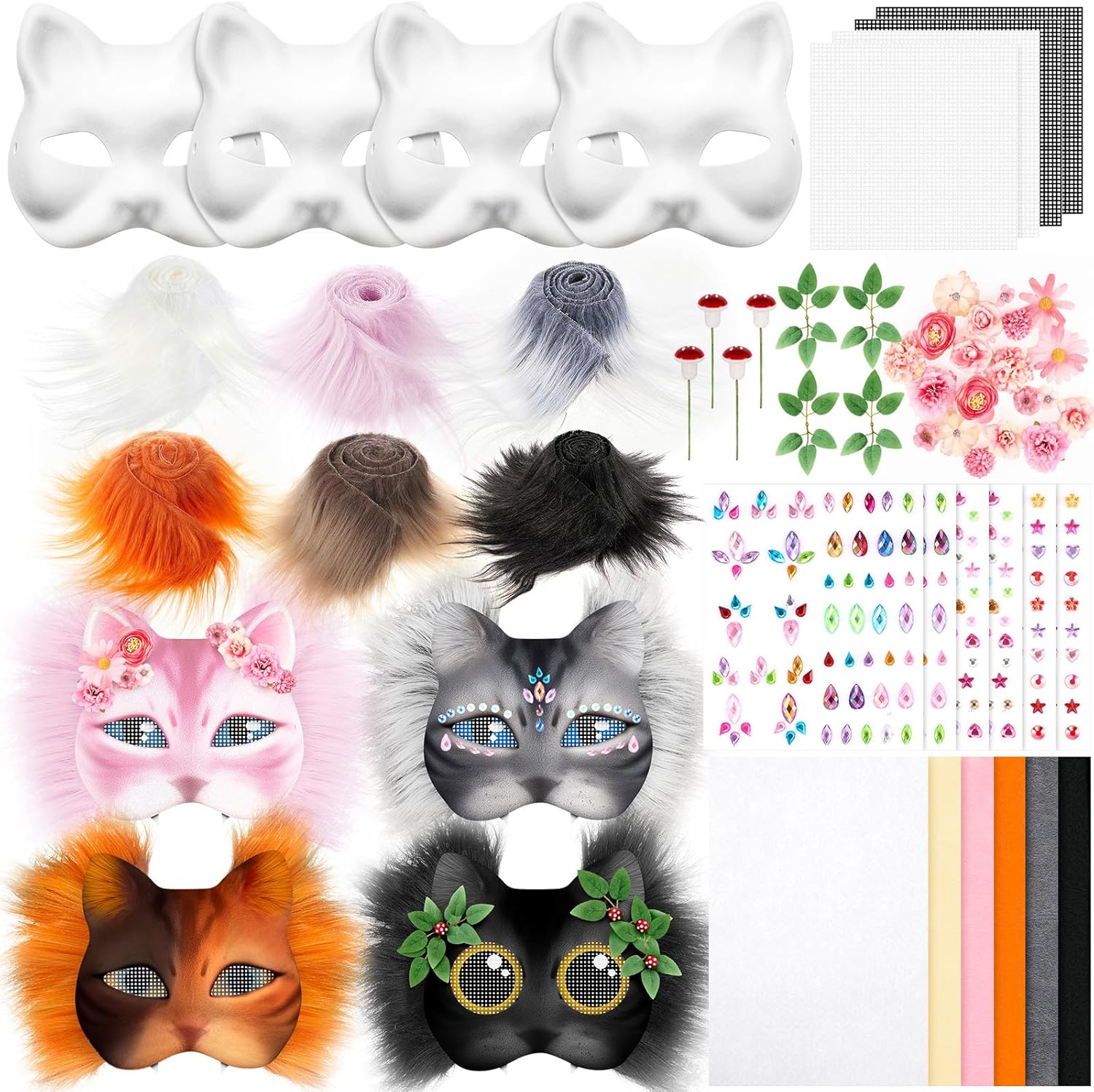 Seenelling 31 Pcs DIY Therian Mask Kit Blank Cat Mask Material Kit Accessories Set for Therian Gear Stuff