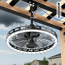 20" IP65 Waterproof Outdoor Ceiling Fan with Light, Plug-in Caged Hanging Fan, 3CCT Dimmable & 6-Speed Adjustment for Patio Porch Pergola Gazebo