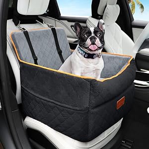 HEGGCOOE Small Dog Car Seat, Memory Foam Dog Booster Car Seats with Thick Cushion for Medium Dogs Under 35lbs, Detachable Washable Dog Bed, Pet Carseat with Storage Pockets (Black/Gray, one Size)
