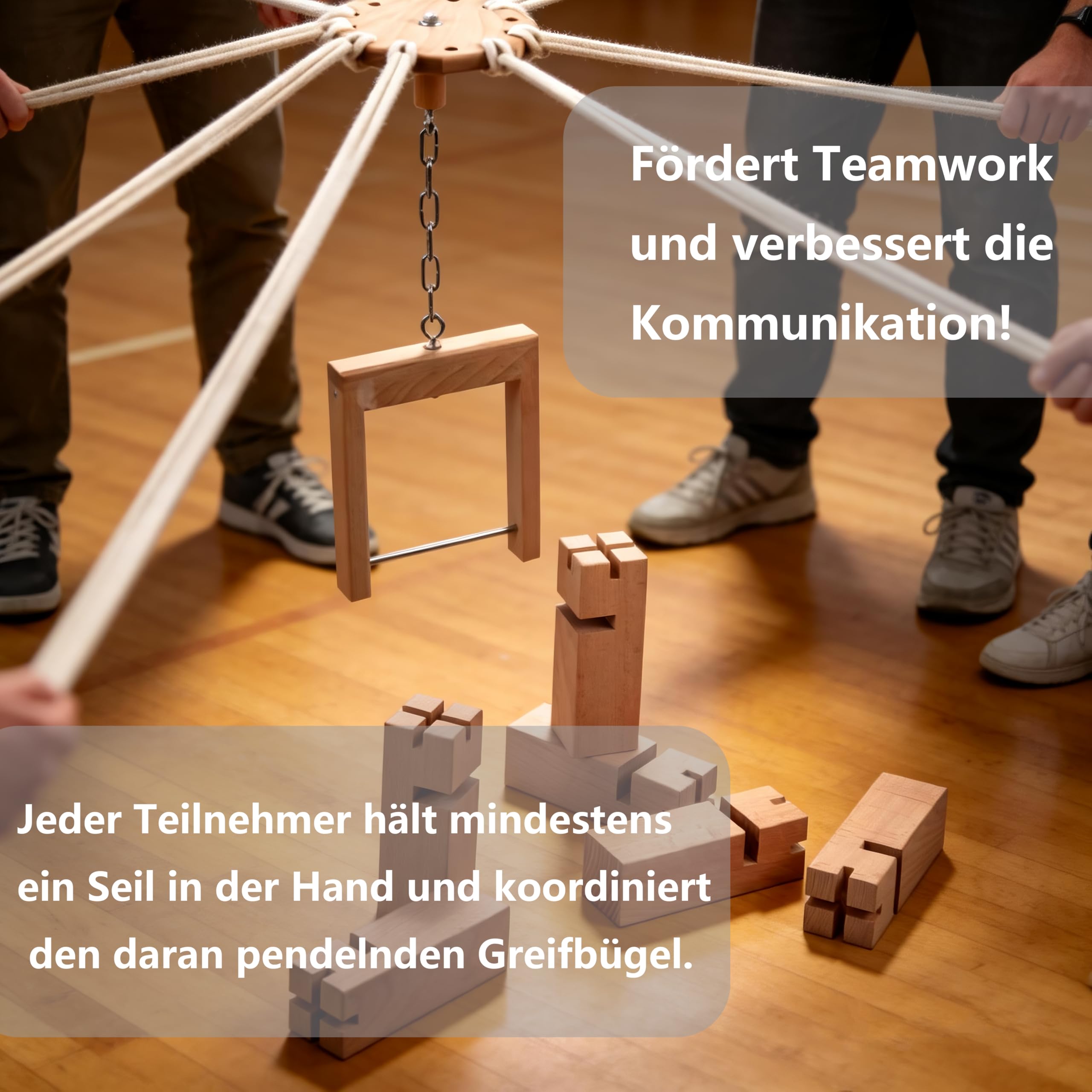 Torre di Frobel, gioco di squadra, Tower of Power, gioco impilabile | Favorisce la comunicazione e il lavoro di squadra, per gruppi ed eventi, include corde, gru e 6 blocchi in legno di faggio