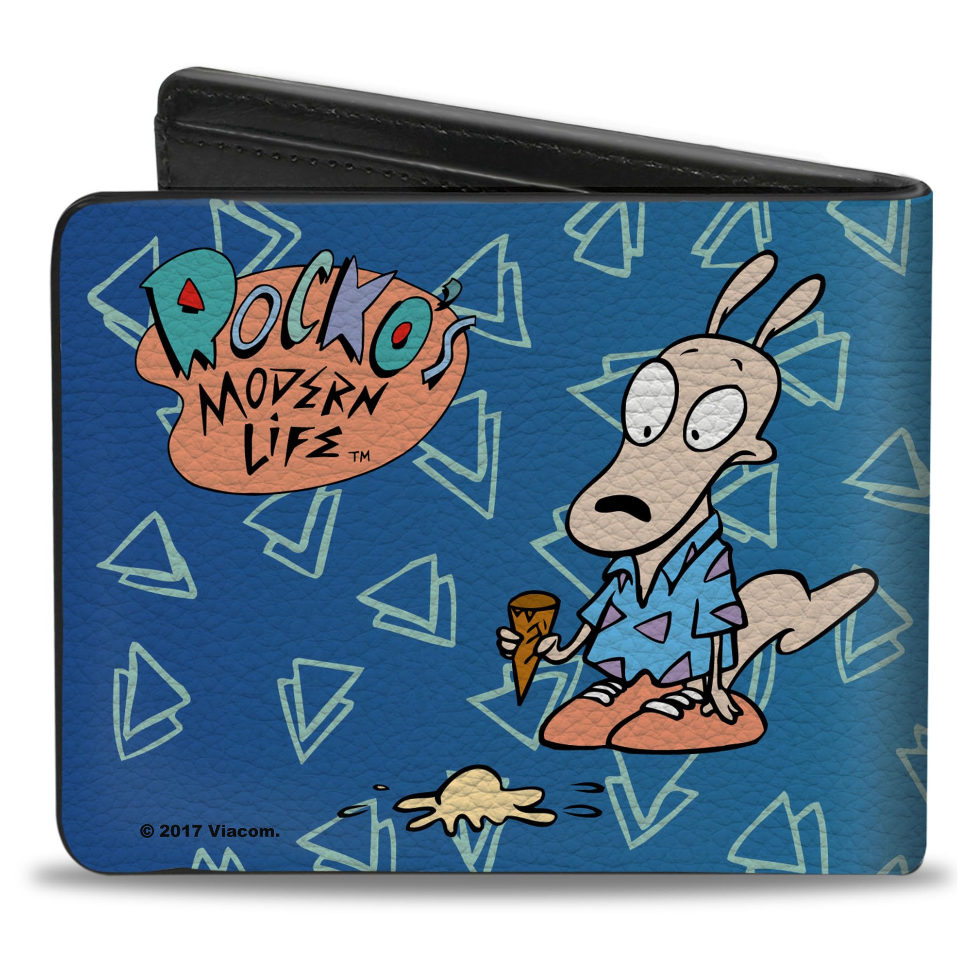 Rocko's Modern Life Men's Buckle-Down PU Bifold Wallet Happy + Sad Poses Blues/White, Multicolor, 4.0