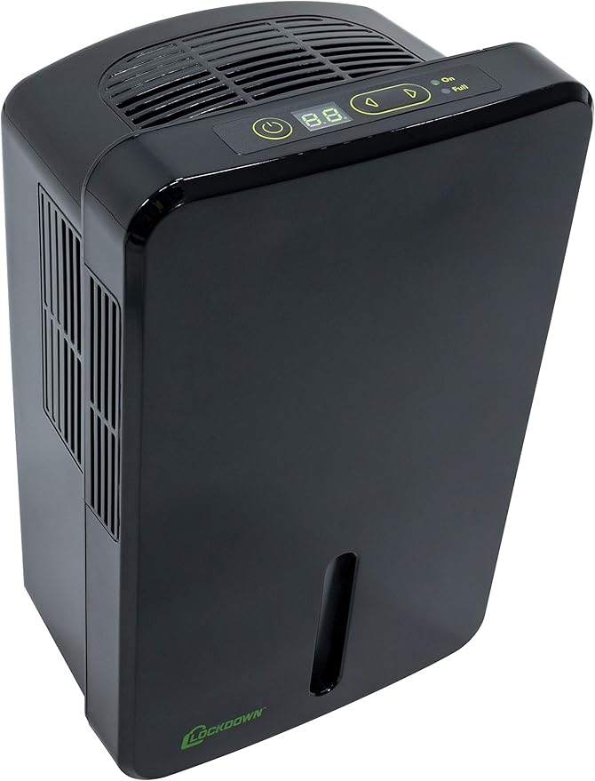 Lockdown Automatic Dehumidifier with Quiet Operation, Drain Hose and