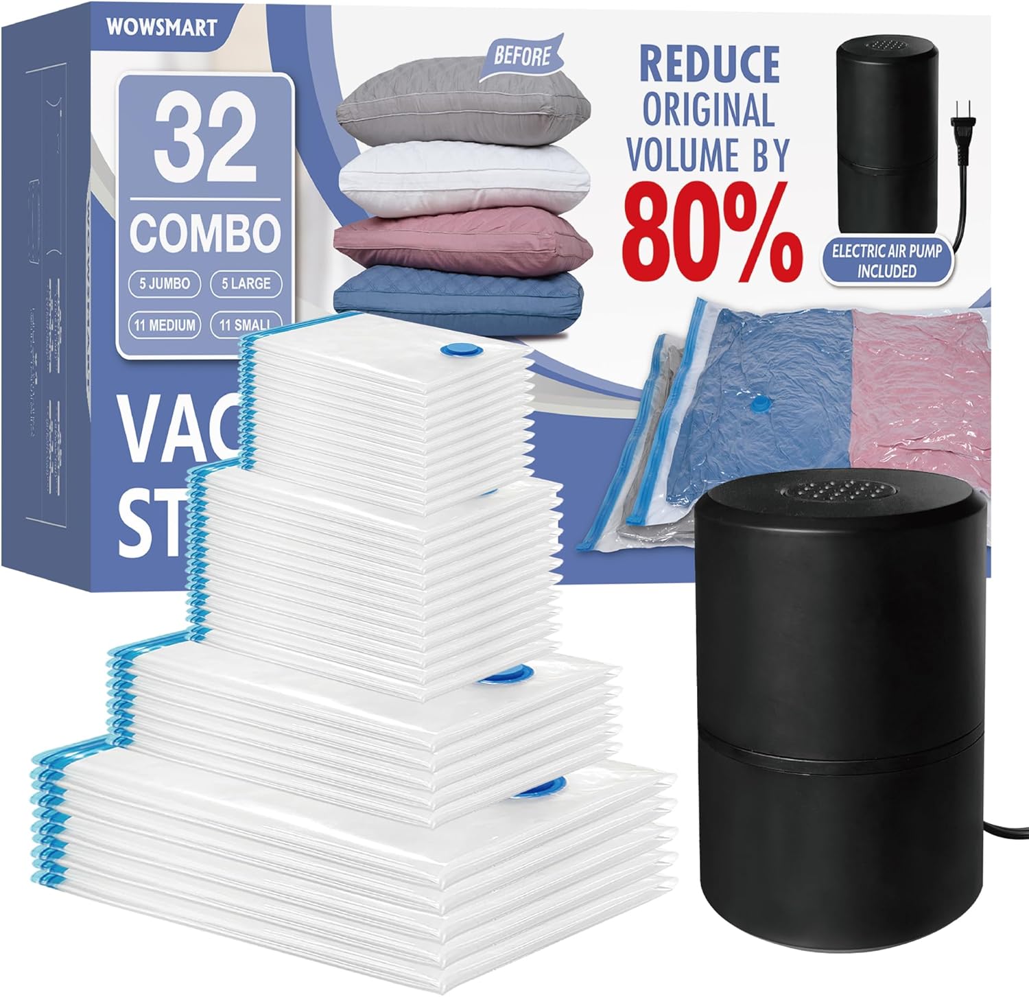 32 Vacuum Storage Bags with Electric Pump, Vacuum Sealed Storage Bags (5Jumbo/5Large