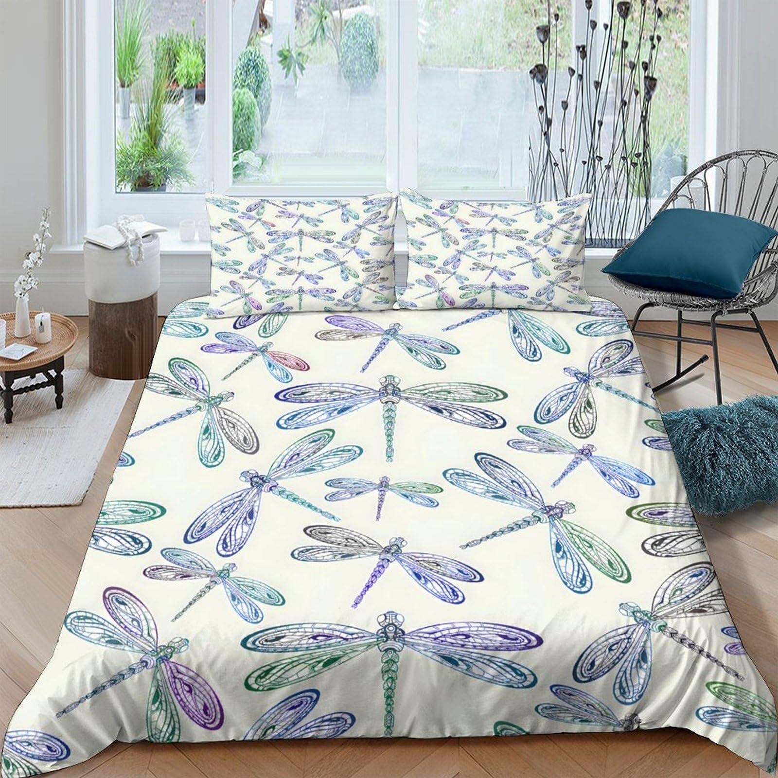 Ctjqhvkz Style-3 3D Printed Watercolor Dragonfly Fitted Sheet Microfiber Soft Mattress Cover Bedroom Decor Dustproof Single（135X200cm）