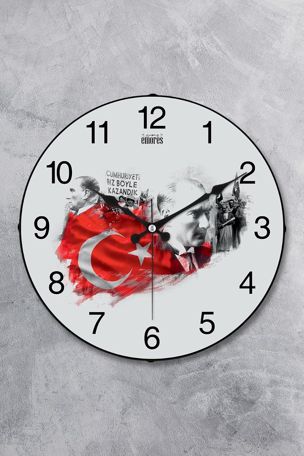 EMORES Atatürk Duvar Saati Akar Saniye Sessiz Mekanizma 36 cm