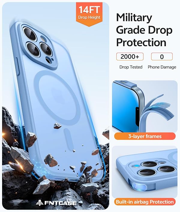 FNTCASE for iPhone 13 Pro Case: [Compatible with Magsafe] Translucent Matte Cases with [Full Camera Protection] [Screen Protector] Military Grade Shockproof Protective Phone Cover - Light Blue by FNTCASE - Used condition - Image 5