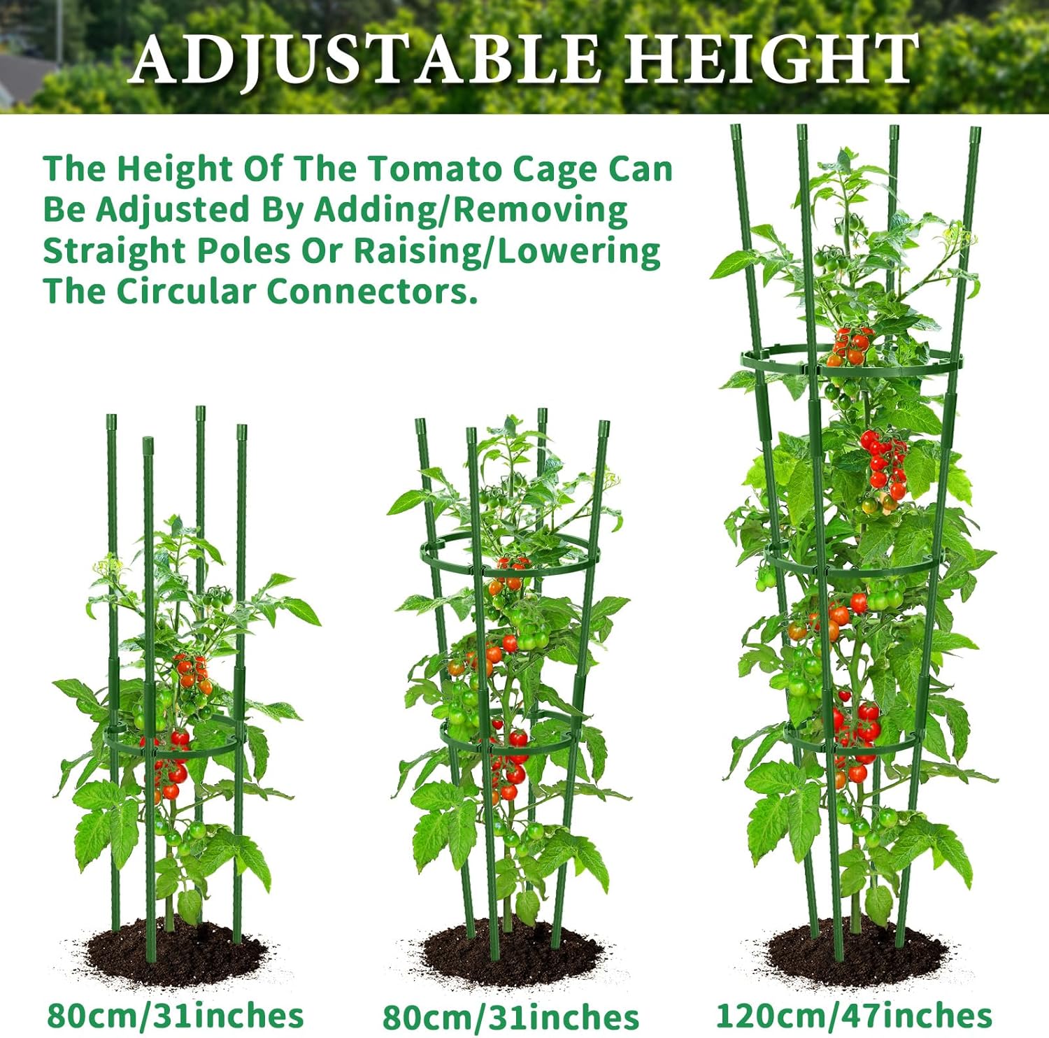 2-Pack 47 Inches Tomato Cages for Garden, Tomato Cage, Tomato Plant Support, Heavy-Duty Tomato Trellis with Height Adjustable Rings for Garden Climbing Plants with Twist Tie & Gloves