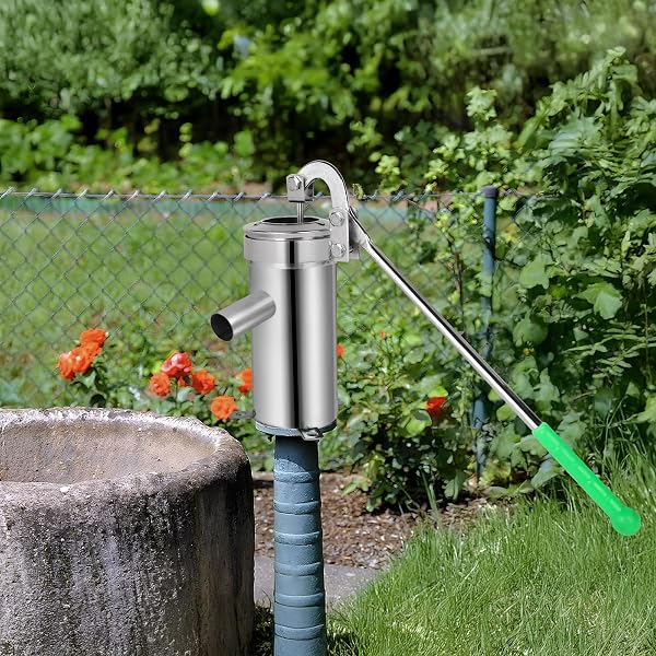 DBREAKS Pompa manuale per acqua in acciaio inossidabile, pompa da giardino per pozzi fino a 10 m di profondità, per case, giardini domestici, cortili, stagni - 2