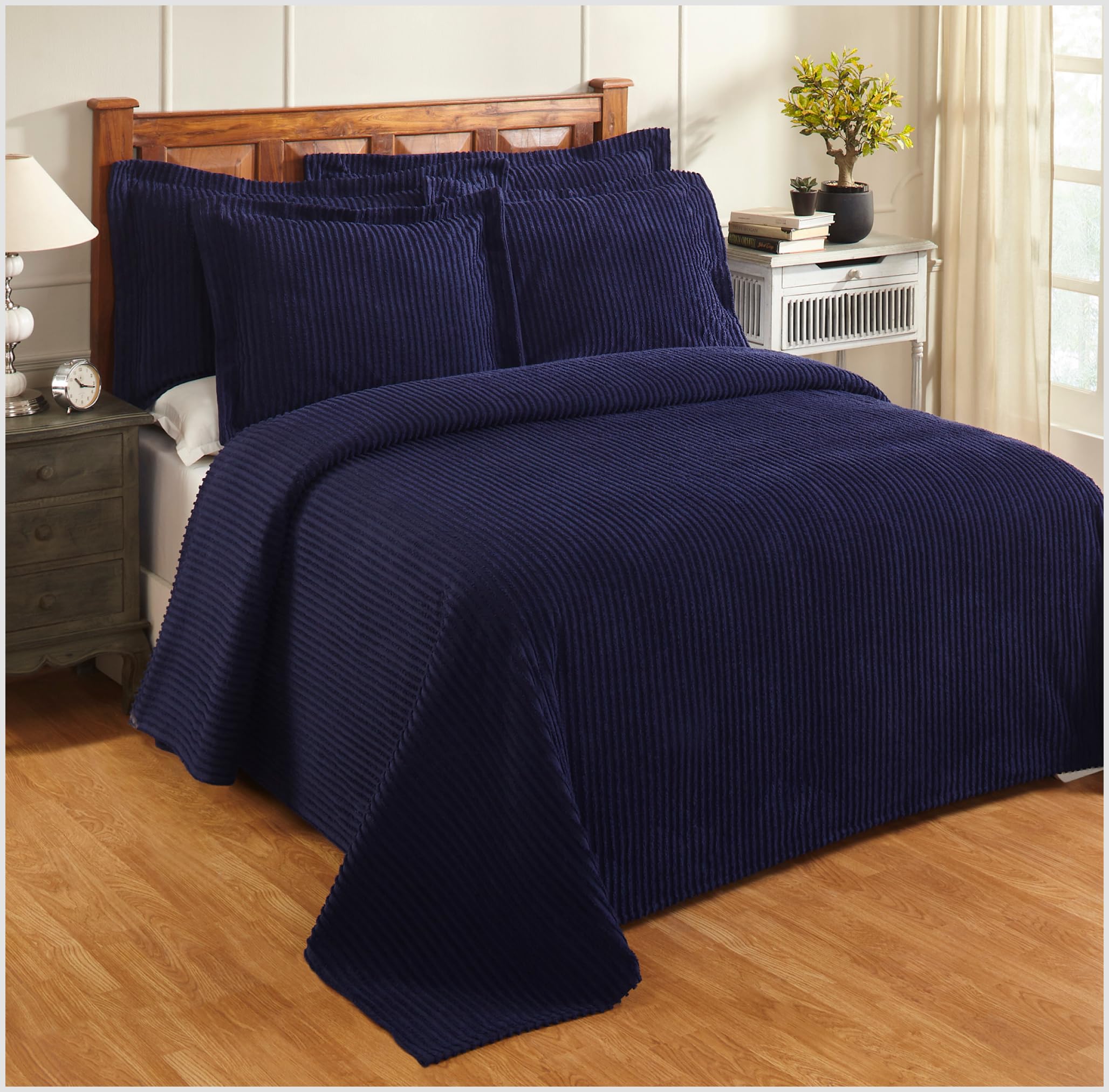 Better Trends 1 Piece Chenille Bedspread King Size 100% Cotton Chenille Bedding Lightweight Classic Stripe Pattern Bedroom Decor Jullian Collection